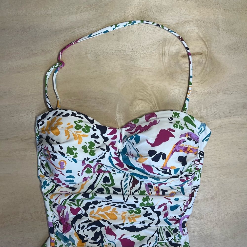 Anne Cole Sz 6 Floral Halter One Piece Swimsuit Multicolor Bright Garden Print - Picture 2 of 15